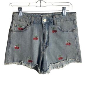Banjara Size 5 Jean Shorts Embroidered Cherry Denim Cut Off Frayed Hem Festival